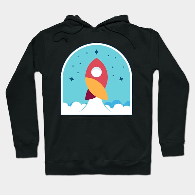 Rocketship Clouds Flat Design for Boys Men Girls Women Kids Hoodie by Azizshirts